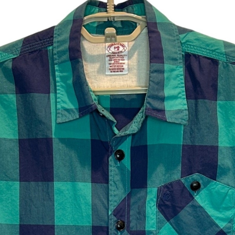 Scotch & Soda Button Down Shirt Large Mens Teal Green Buffalo Check Plaid